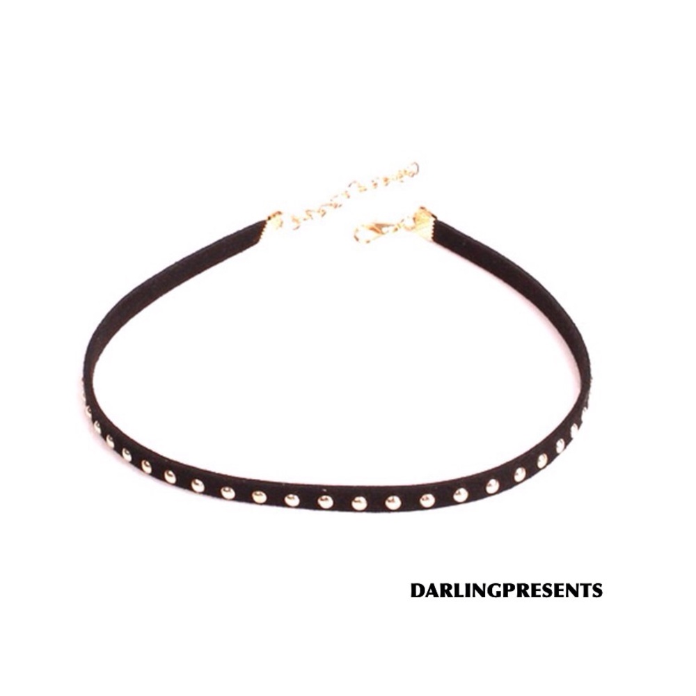 Gold Stud Choker Necklace Women Color Black - Picture 2 of 4